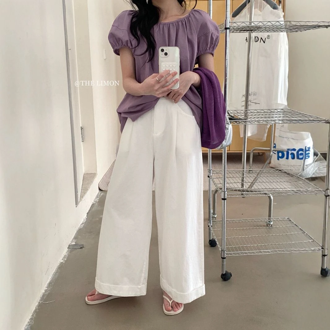 高品质显瘦九分阔腿裤女2025春夏宽松卷边百搭直筒裤松紧腰休闲裤