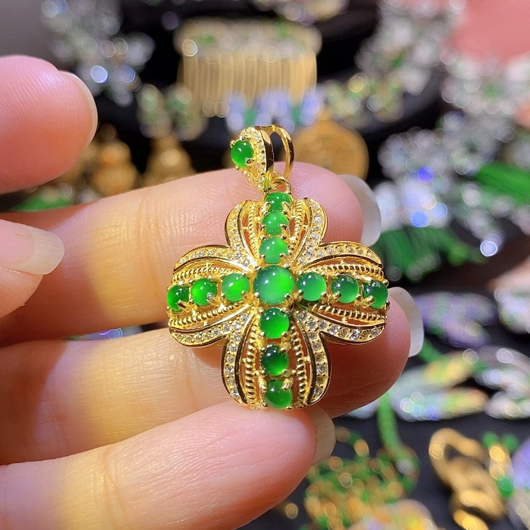 银S925镶嵌挂件翡翠