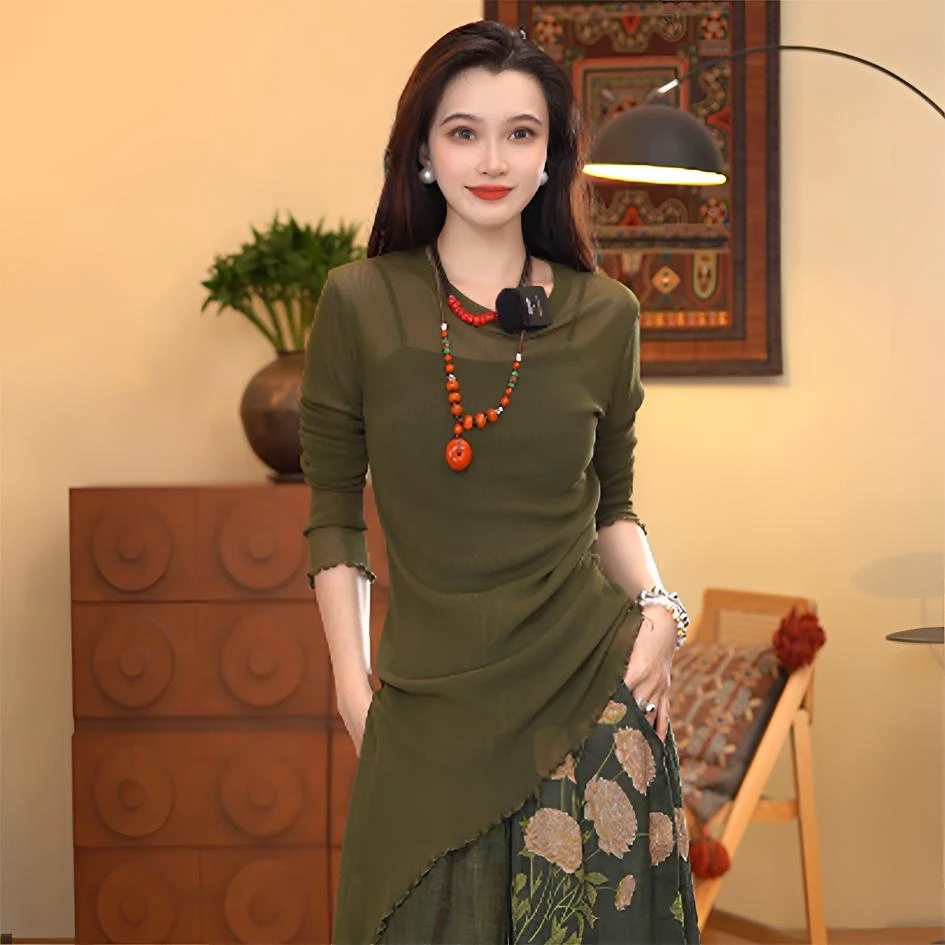 顾玖儿圆领长袖修身型夏季百搭短款T恤98011