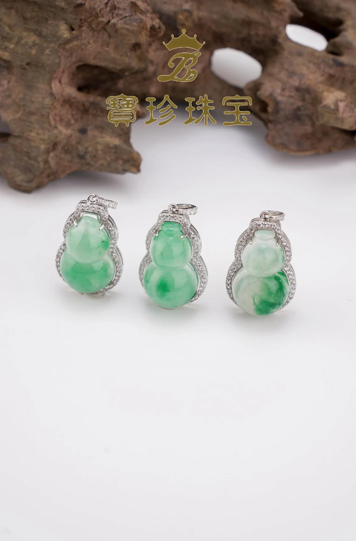 【正品】天然非洲翠镶嵌925银冰飘花葫芦锁骨古风挂坠 多样性发其一