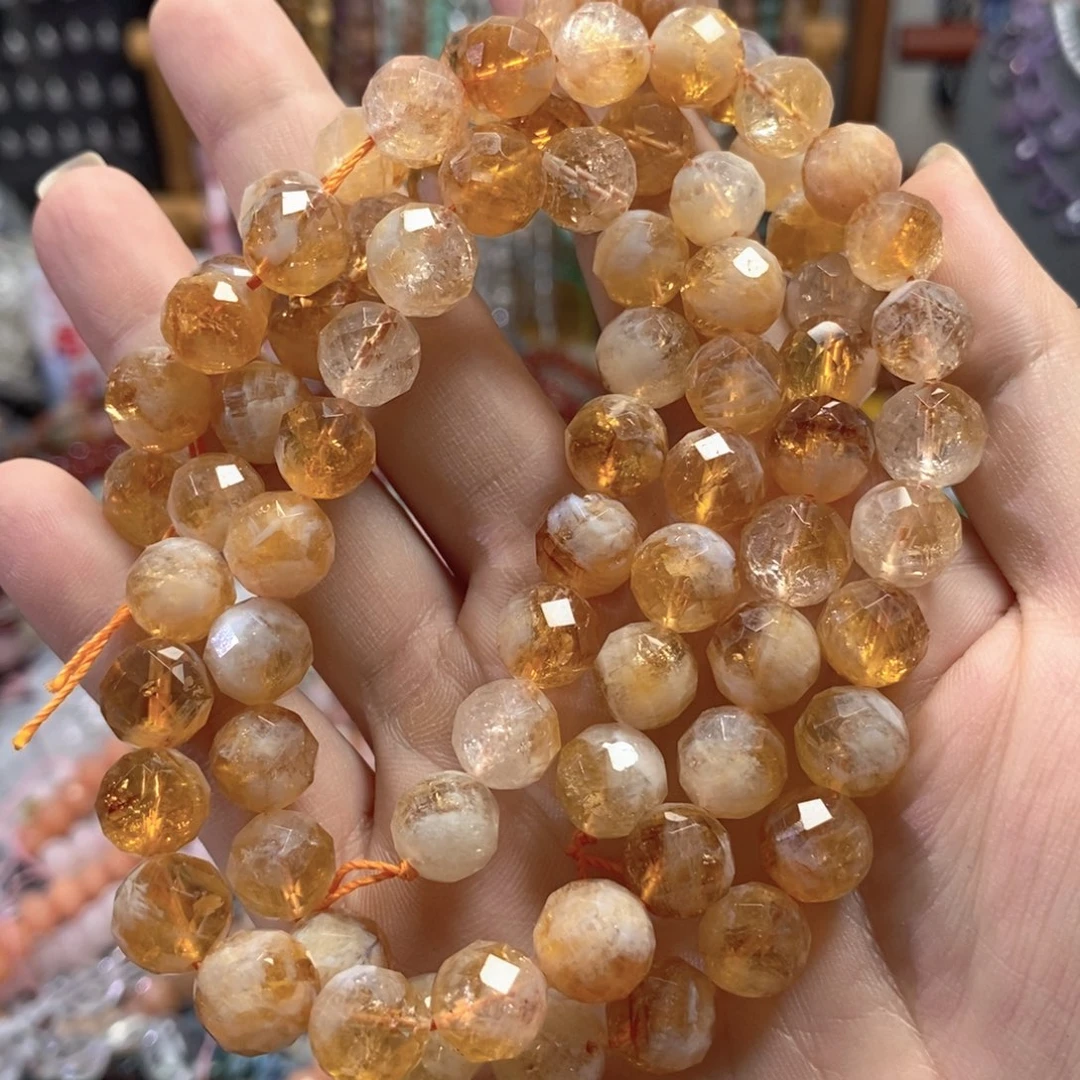 足银镀金镶嵌玛瑙/玉髓珠宝半成品暴力黄水晶钻切一条卡10mm