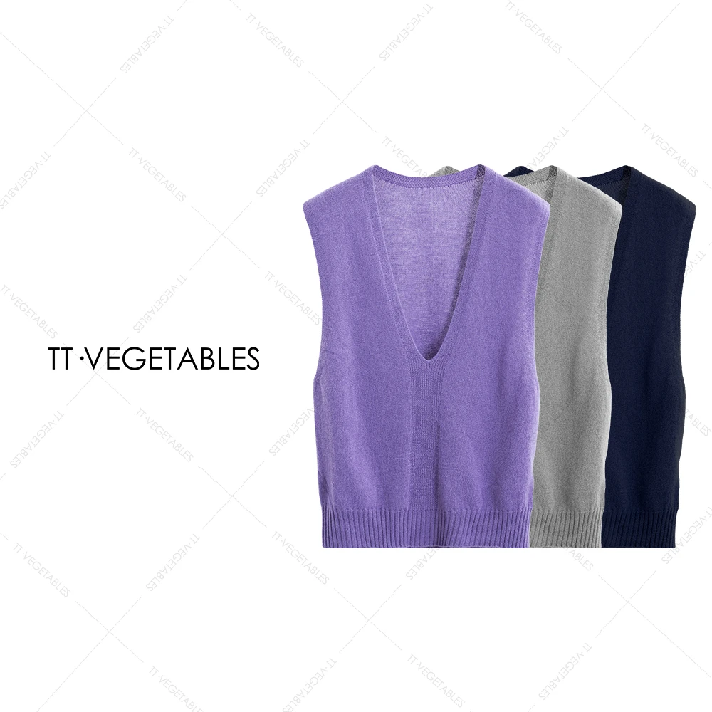 噢芬/小个子 【舒曼】羊毛无袖针织衫纯色V领套头上衣521224