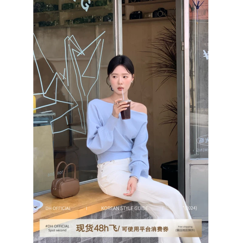 现货DH OFFICIAL 大花【蓝岛之恋】欧若风早春高级感天空蓝秋装毛衫