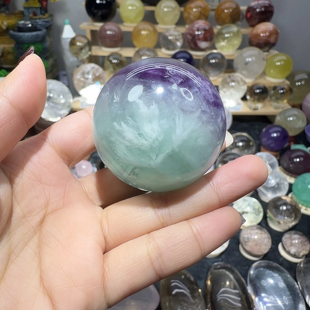 水晶未镶嵌珠宝半成品羽毛莹石