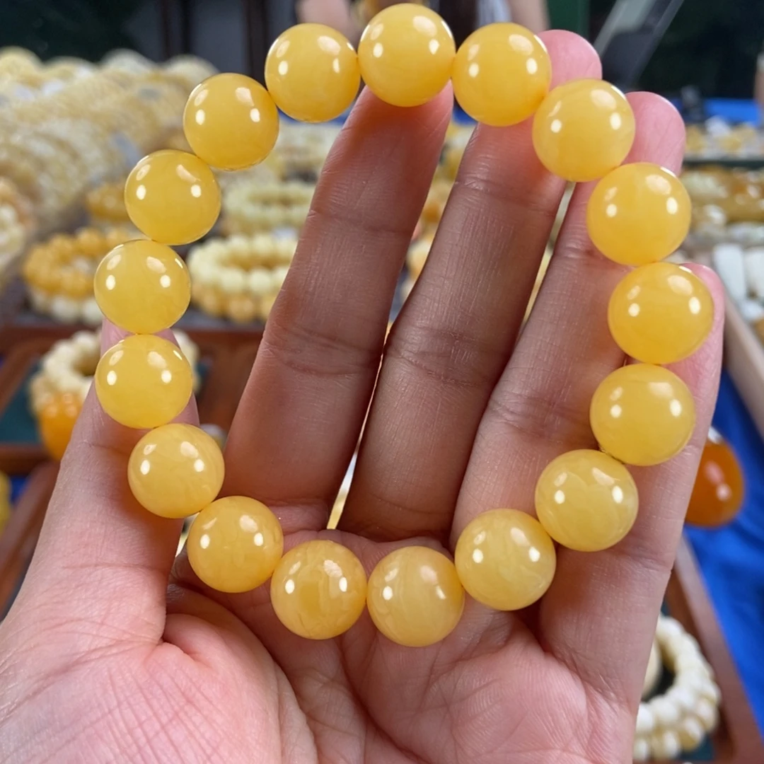 琥珀未镶嵌珠宝奇石13同料黄白花蜡圆珠21.86