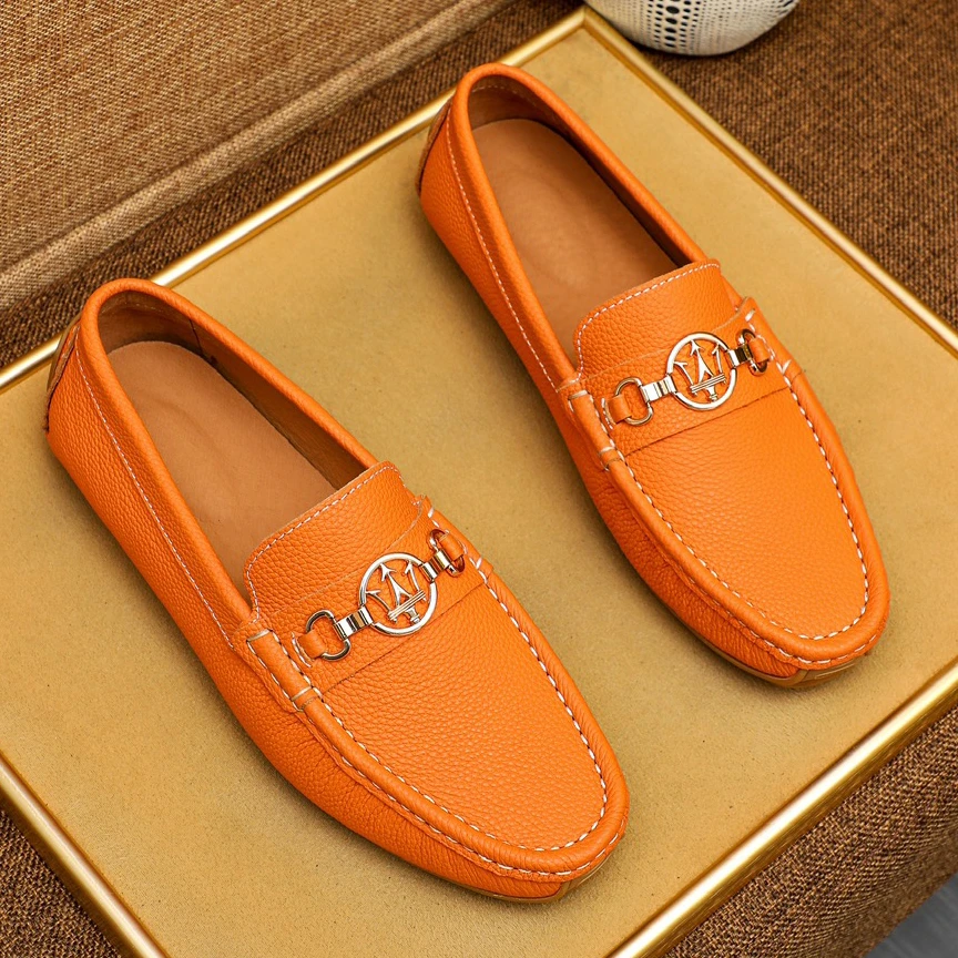 新款男士豆豆鞋真皮透气时尚潮流软底欧洲站百搭轻奢潮流套脚鞋