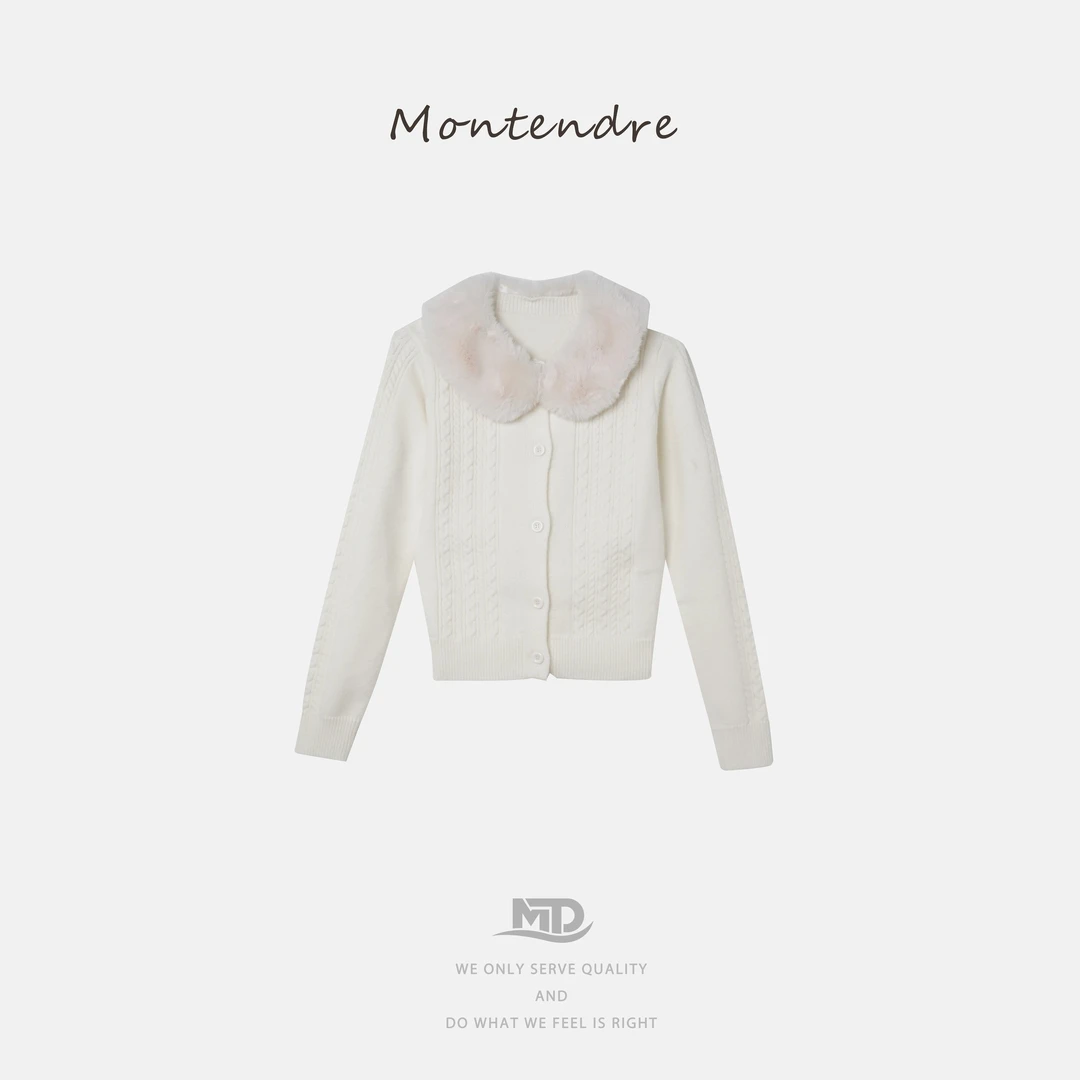 【Montendre】秋冬新款 时尚气质毛领设计高级感百搭温柔纯色针织衫