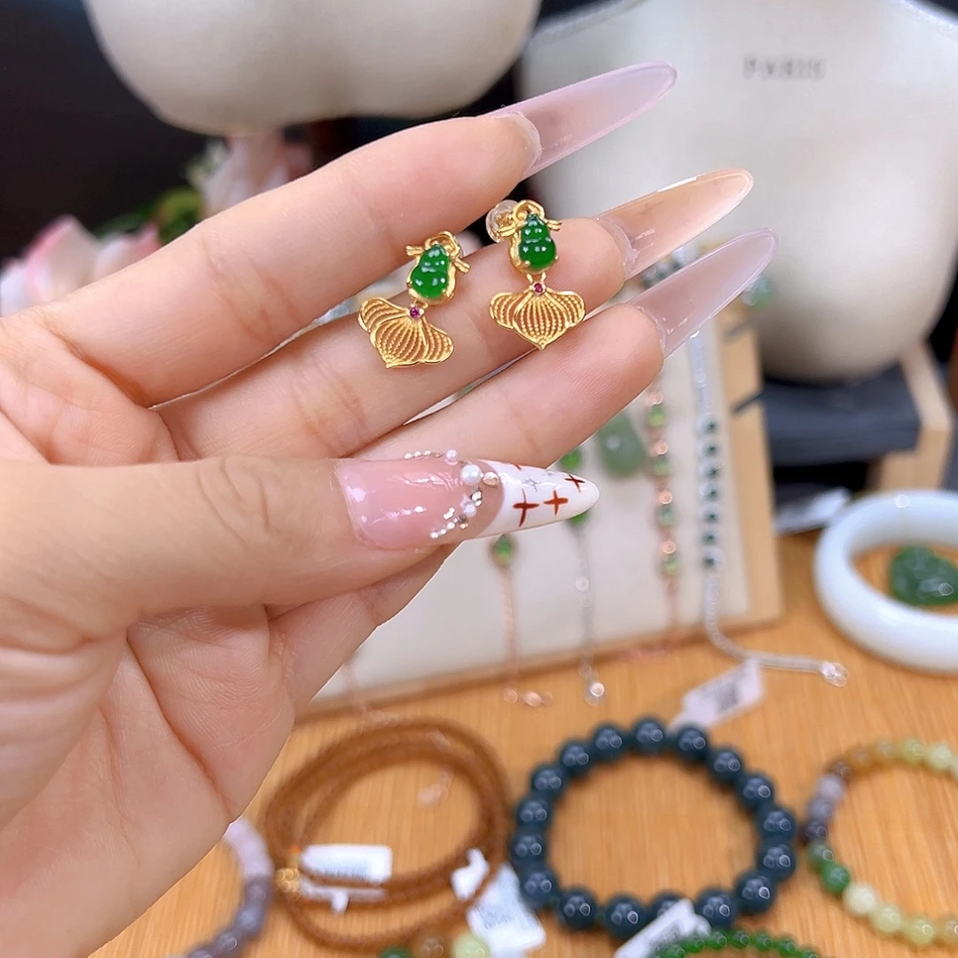 翡翠银S925镶嵌耳饰sj