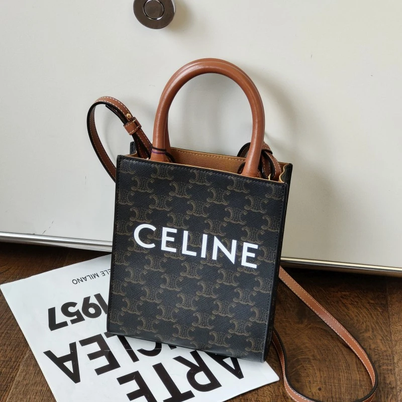95新 Celine/思琳 Azul-棕色老花琴谱mini斜挎托特包/52071