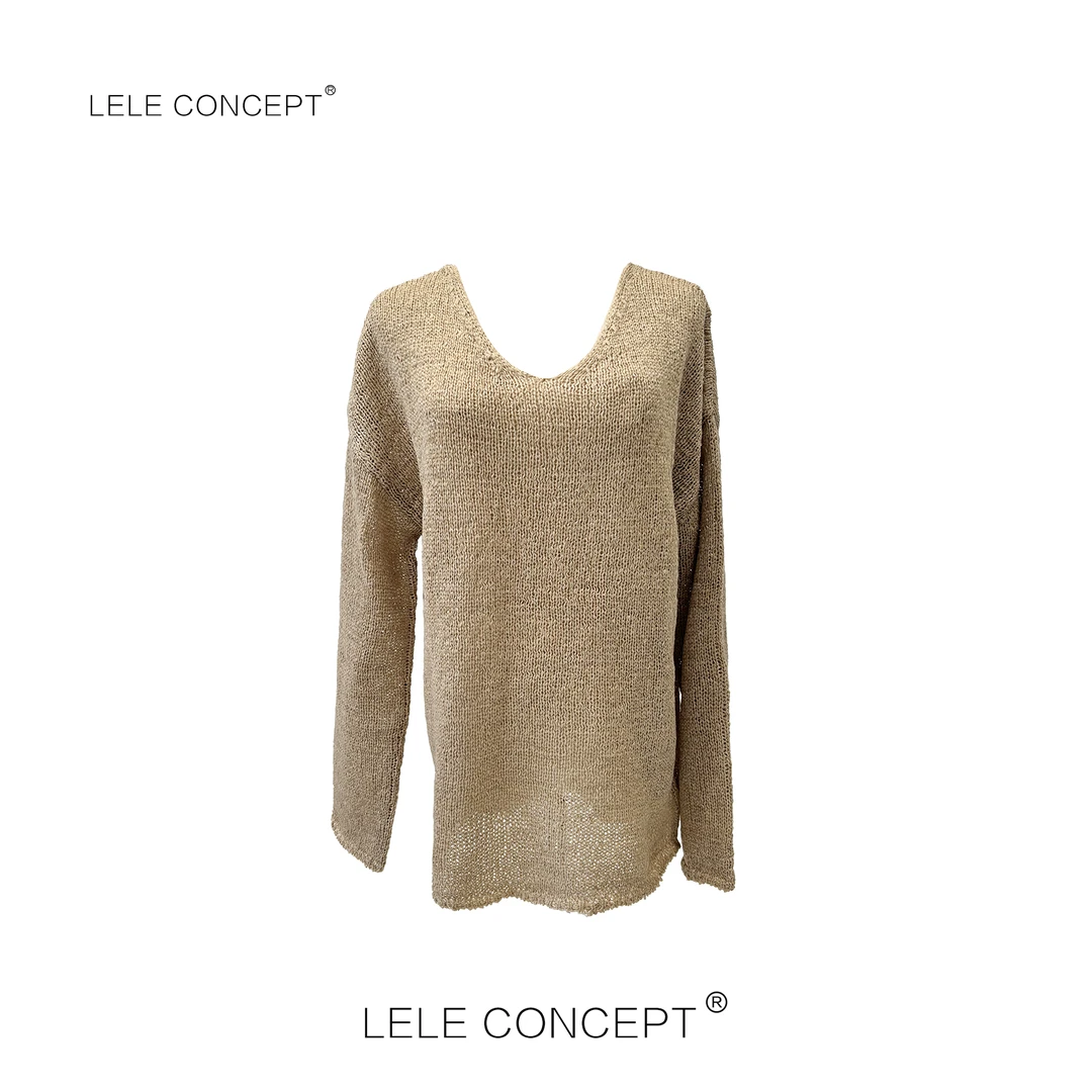 LELE CONCEPT|【如一】都市时装复古设计师款V领镂空网衫S0800