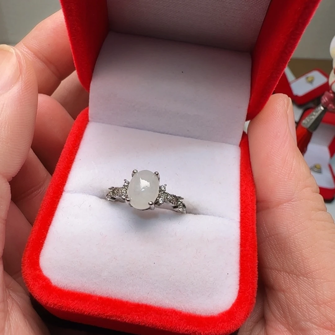 翡翠银S925镀金镶嵌戒指