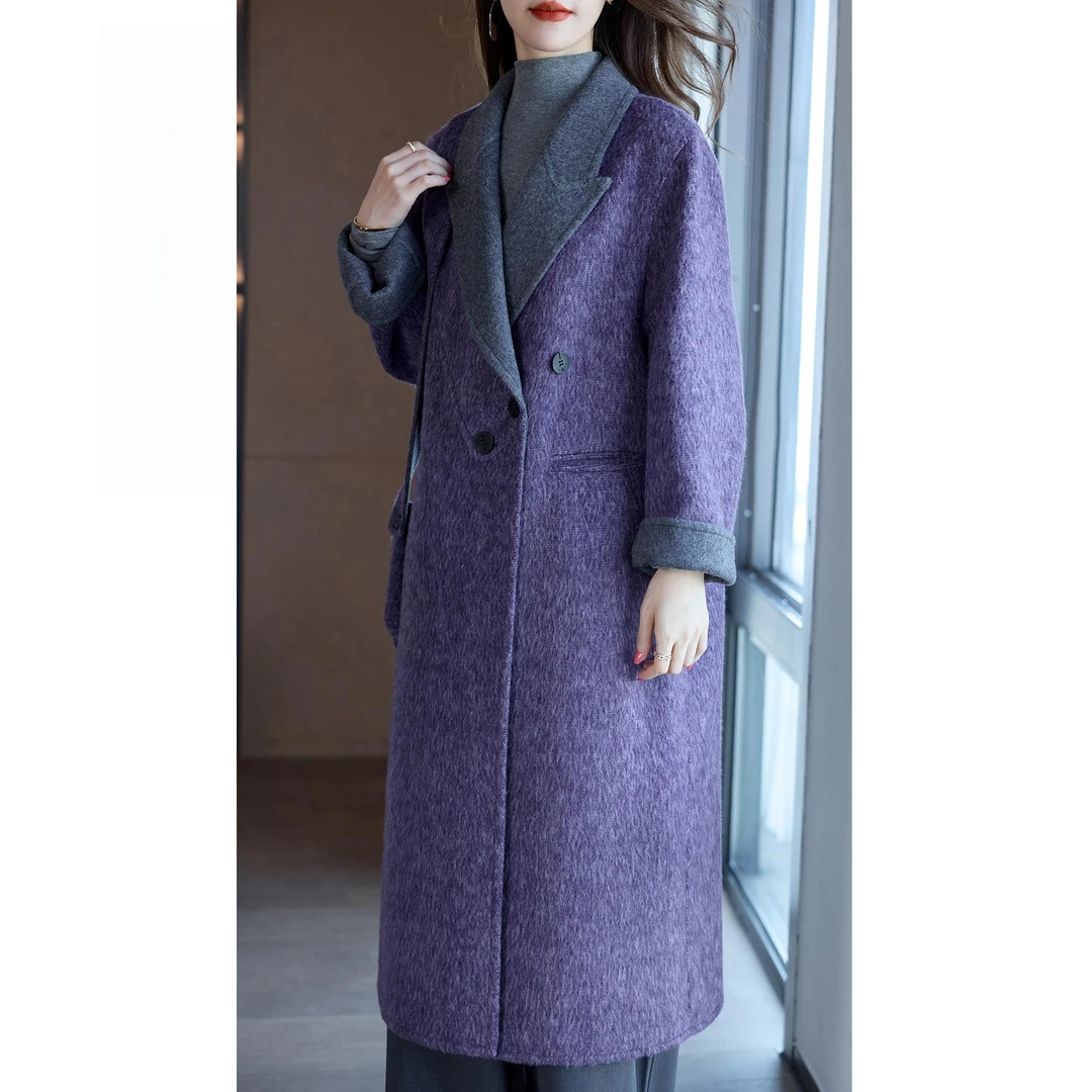 甄选高端气质双面呢手工大衣新款流行秋冬羊毛呢西装外套中长宽松