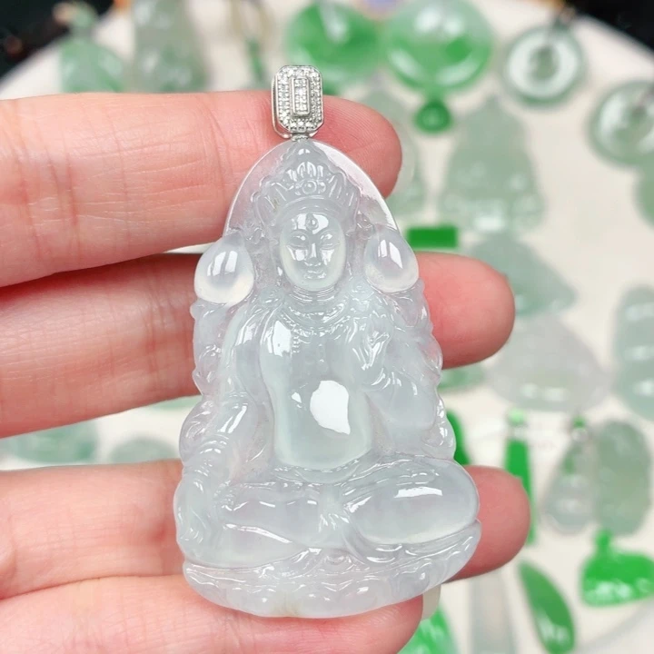 颈饰18K金镶嵌翡翠缅甸天然A货翡翠