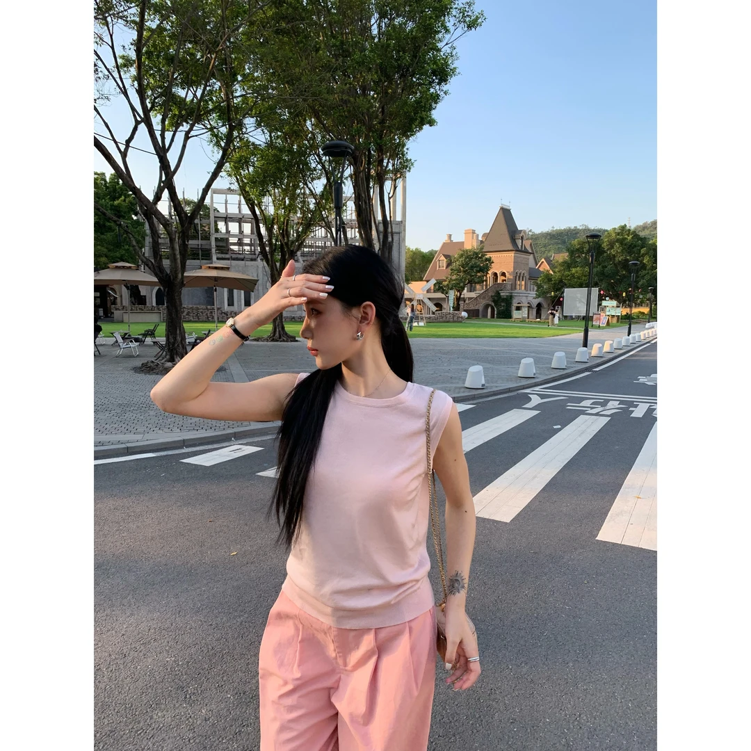 70不是七十【安东尼亚】夏季圆领毛织纯色两穿款简约毛衣背心