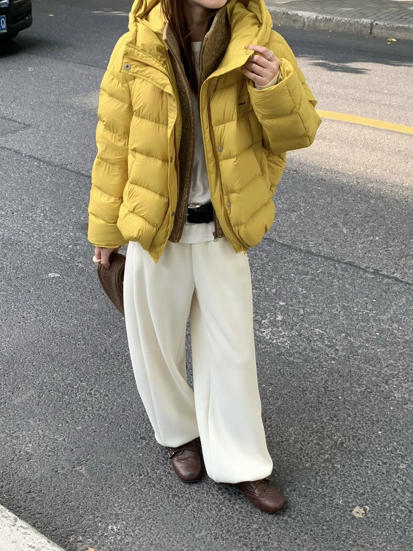 【艳艳自留】立领短款连帽假两件宽松型宽松时尚冬季羽绒服