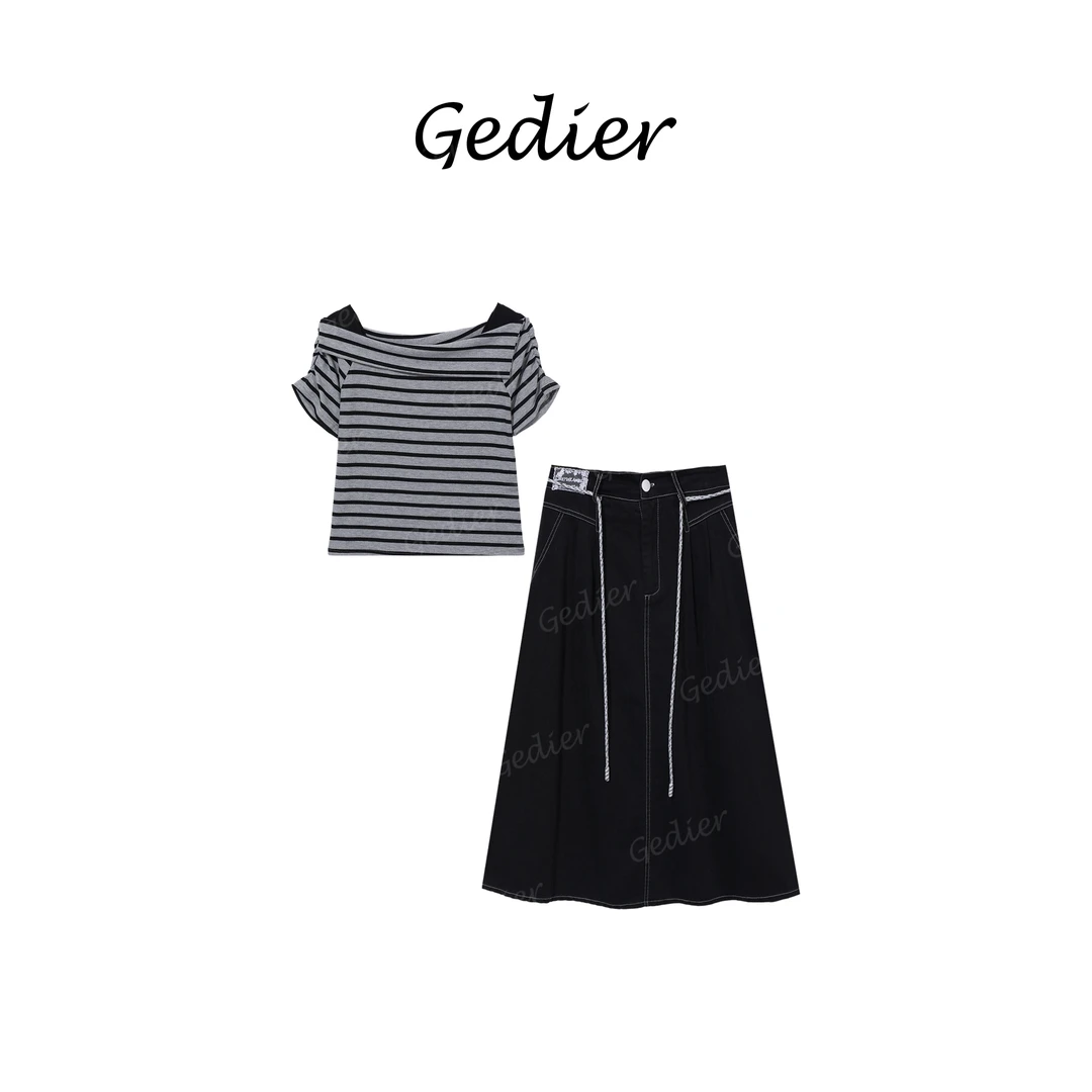 【歌蒂尔】潮流时尚日常通勤套装 百搭短袖+高腰A字裙 DG520939Y