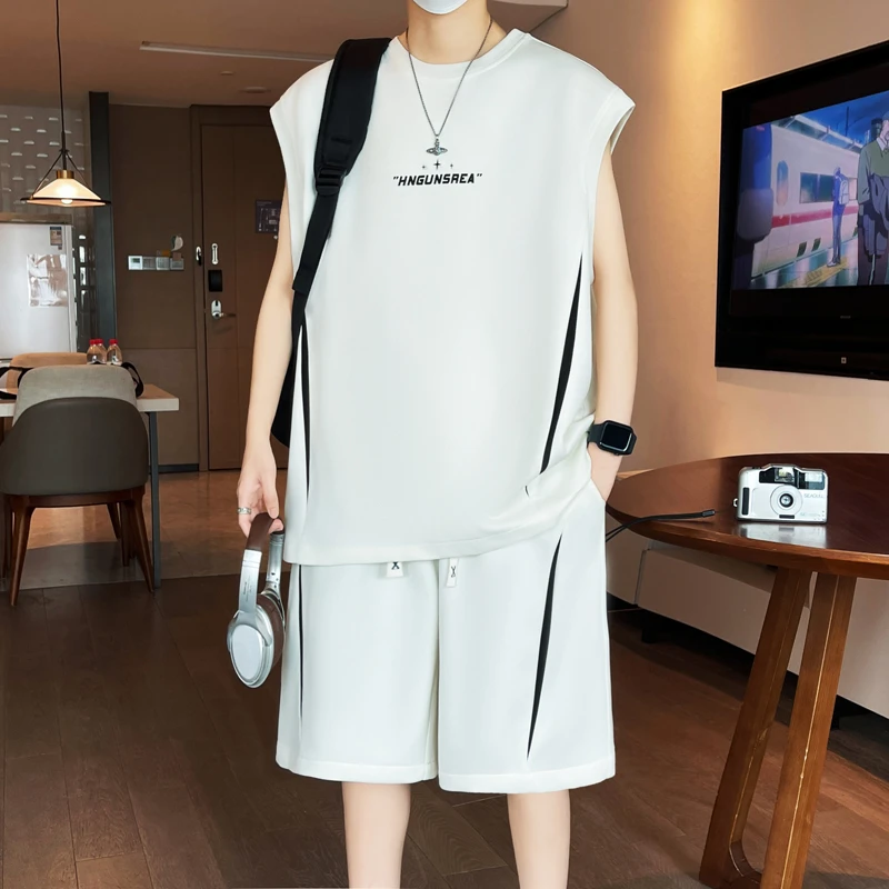 2025夏季新款青少年曼巴棉时尚设计撞色条纹短袖套装美式两件套