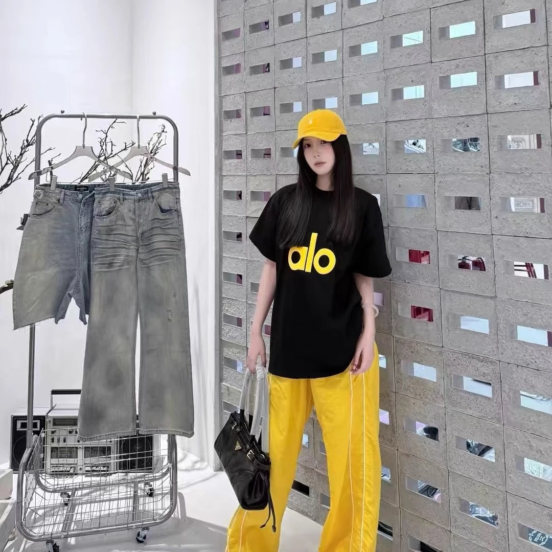 aio字母印花发泡休闲落肩短袖T恤宽松慵懒风