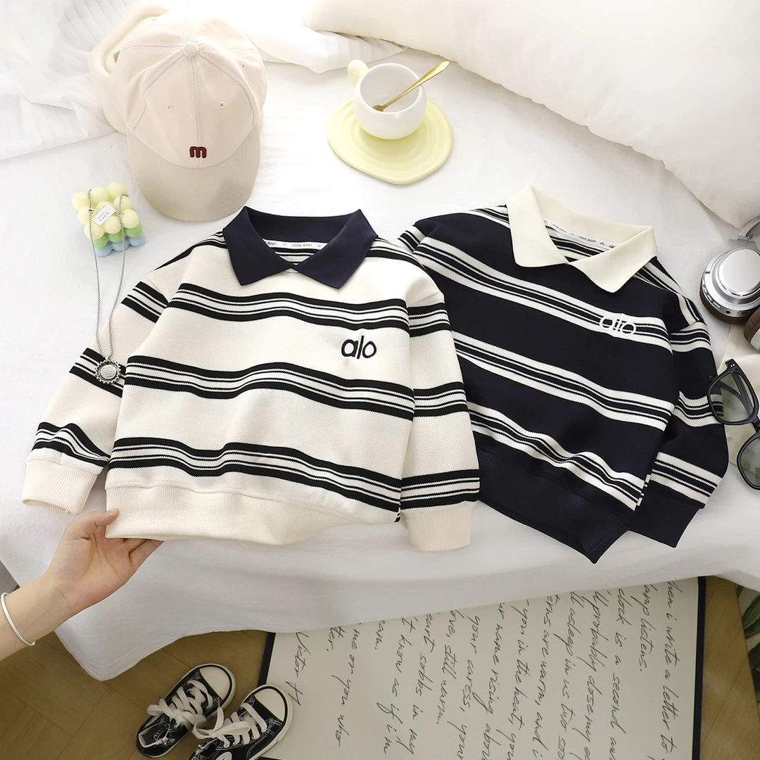 新款休闲polo条纹童装2025春秋卫衣翻领宝宝韩版长袖洋气秋季长袖