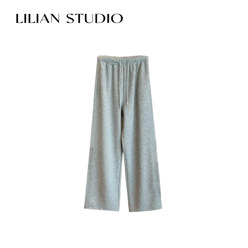 莉莉Lilian25春 舒适休闲高腰直筒抽绳两穿卫裤松紧显瘦卫裤女