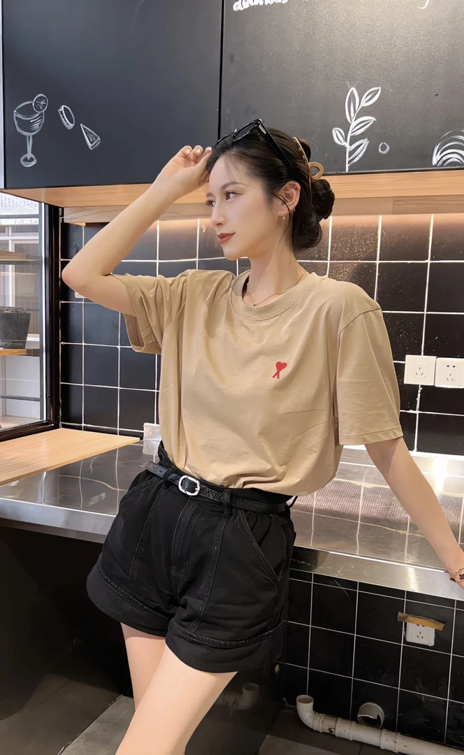 未使用 MaxMara 全新未使用/L*1/Ami爱心刺绣短袖/09265/JP