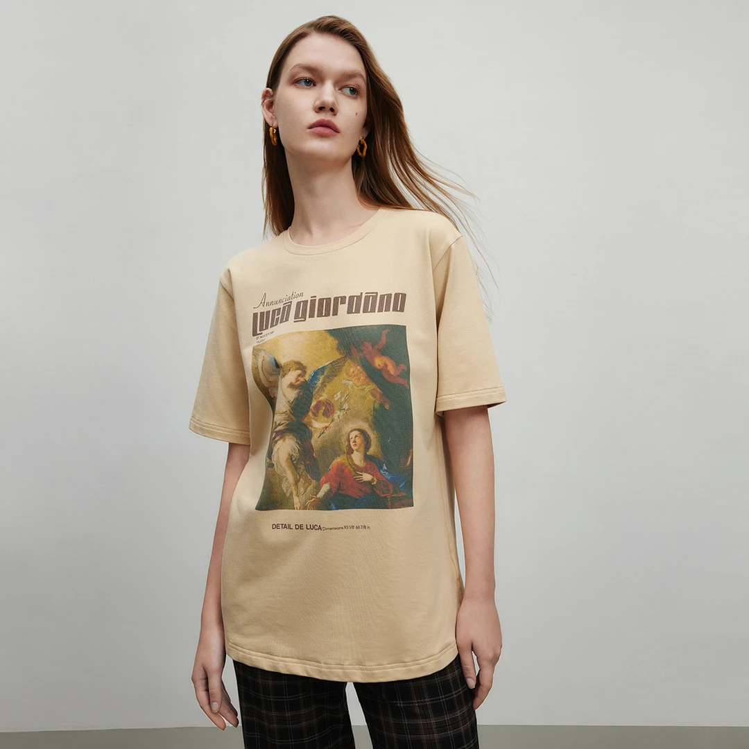 【曼德诗】个性时尚字母印花T恤秋季舒适棉质宽松圆领短袖Y310197