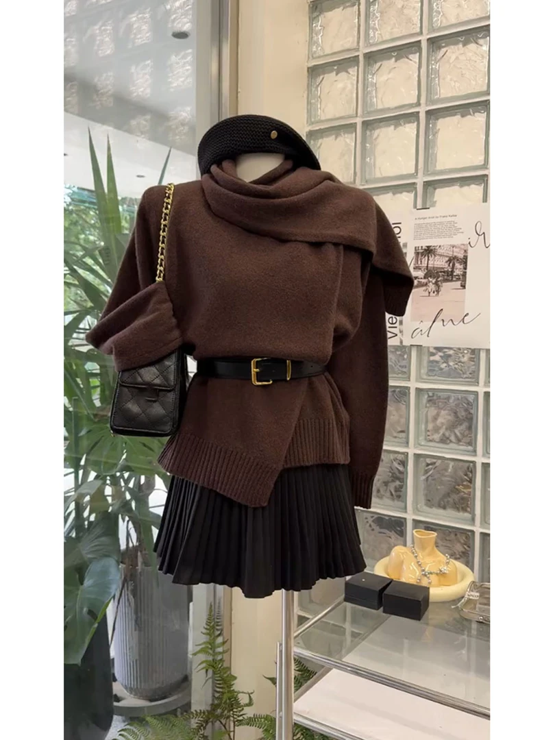 轻熟优雅风针织上衣百褶半身裙女装2025秋冬新款高级感气质两件套