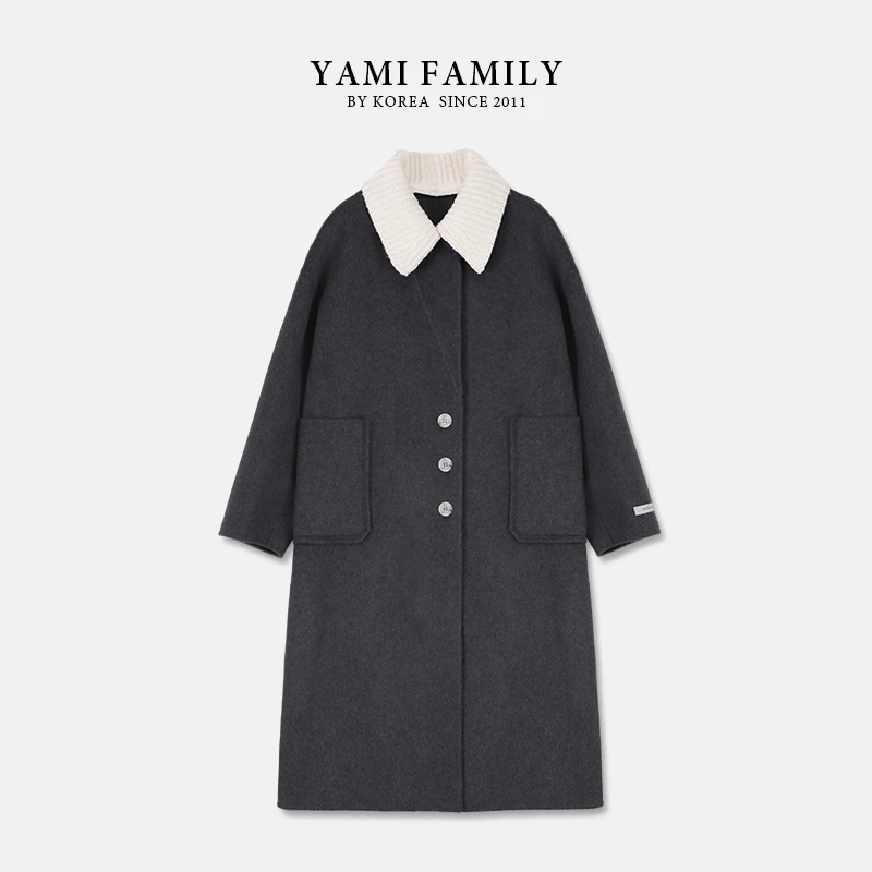 YM 995 长款时尚休闲连帽中长款经典翻领秋冬双面羊毛大衣设计师