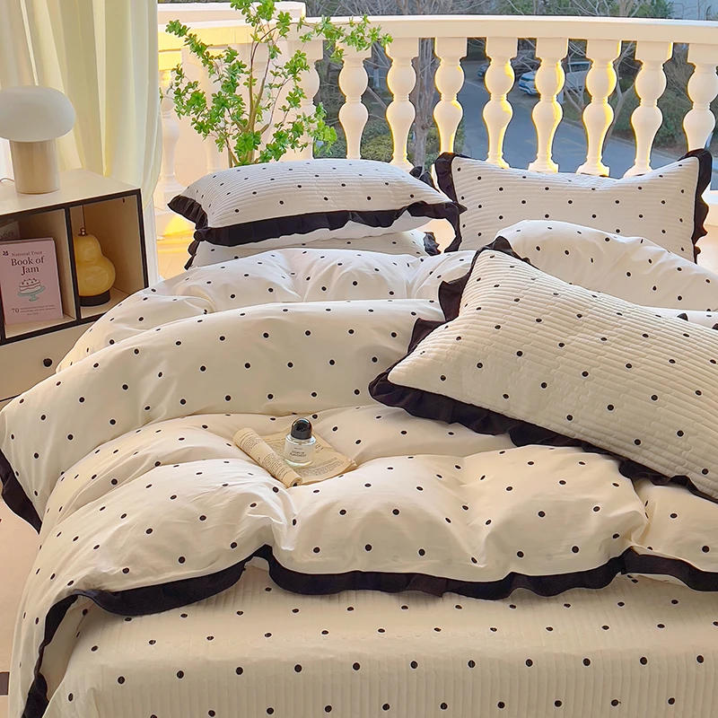 2025新款法式花边纯棉全棉床盖三件套四件套夹棉绗缝款亲肤透气