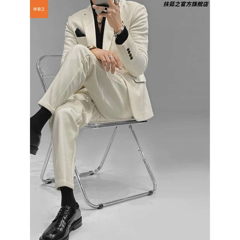 高品质西装套装西服外套男秋季新款潮牌三色米白西裤长裤子修身款