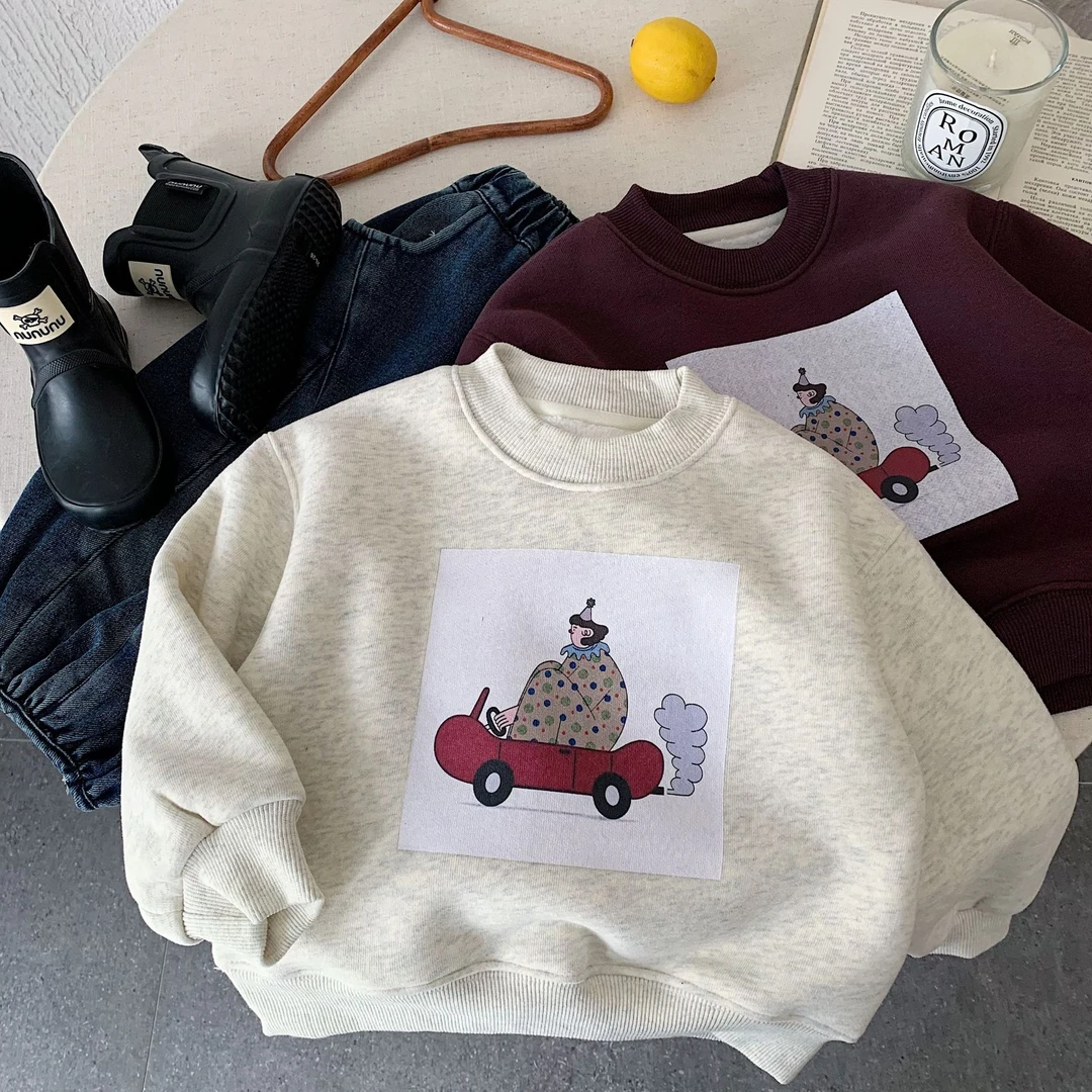 儿童加绒卫衣2025冬季新品男童卡通印花韩版女童休闲百搭冬款上衣