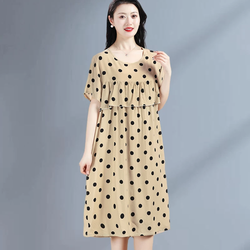 宽松爆款睡裙女波点新款大码女款薄款睡衣洋气遮胸防走光休闲服