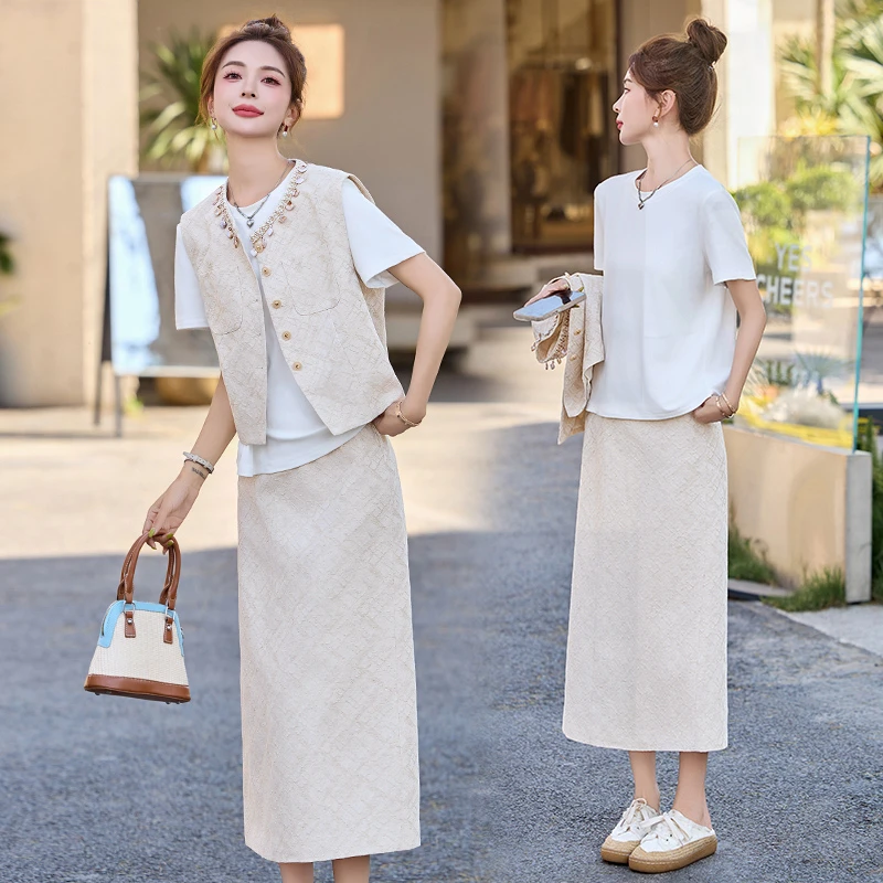 法式小香风亮片时尚套装裙女2025夏季爆款高级感洋气减龄三件套潮