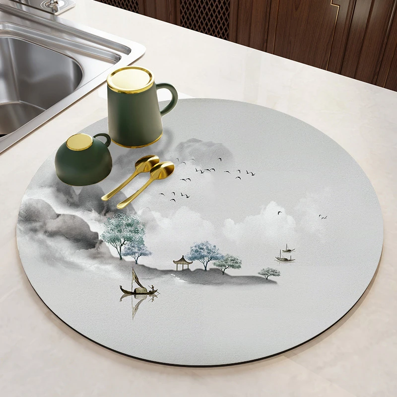 新中式禅意茶席茶台桌垫布圆形桌垫吸水中国风茶席垫子防烫桌旗