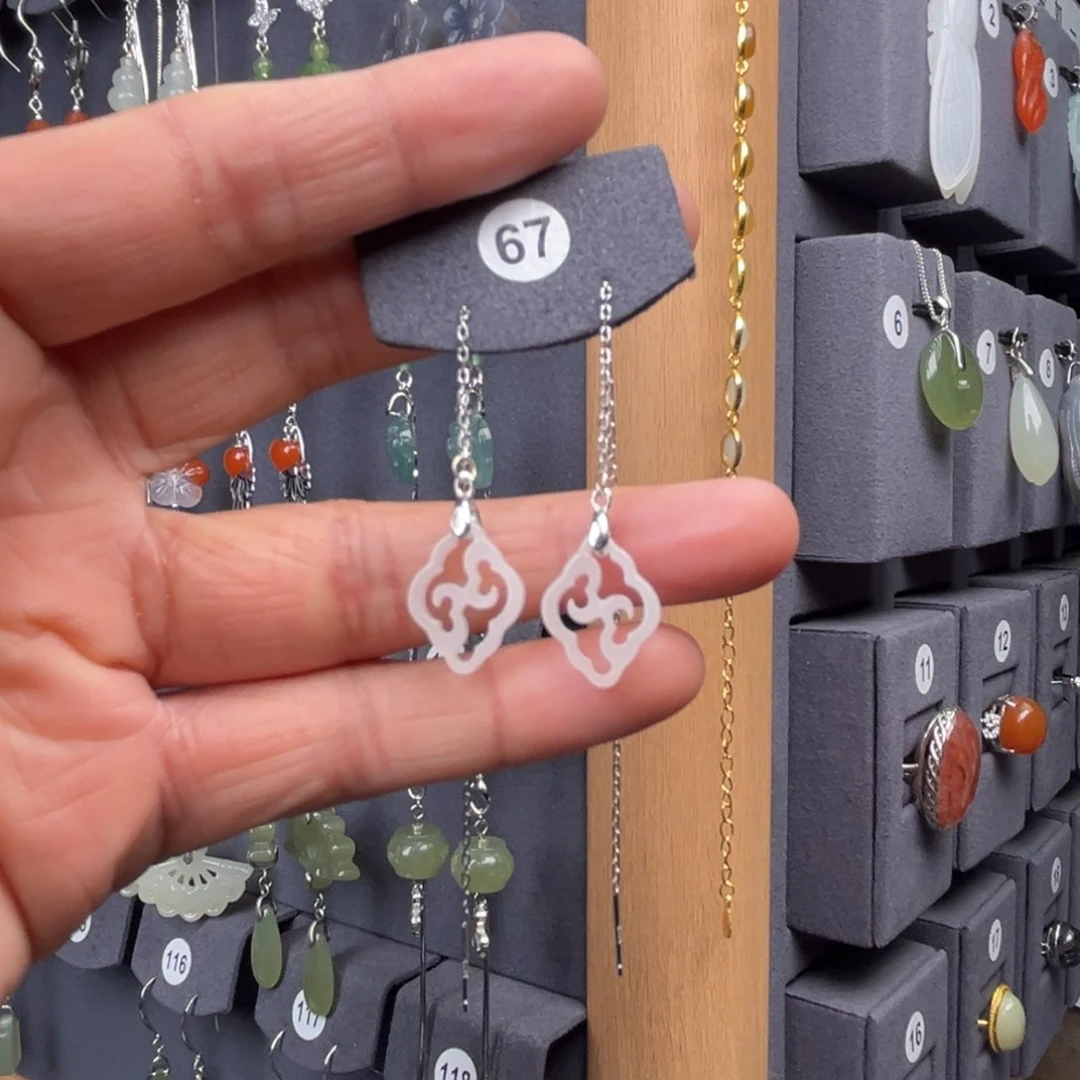 银S925镶嵌和田玉耳饰