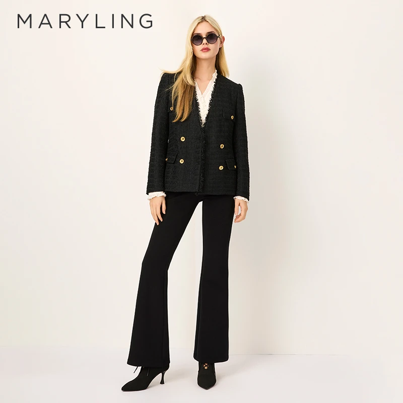 MARYLING玛俪琳2025初春新品蓝白花纱粗花呢西装外套A1FAW14040