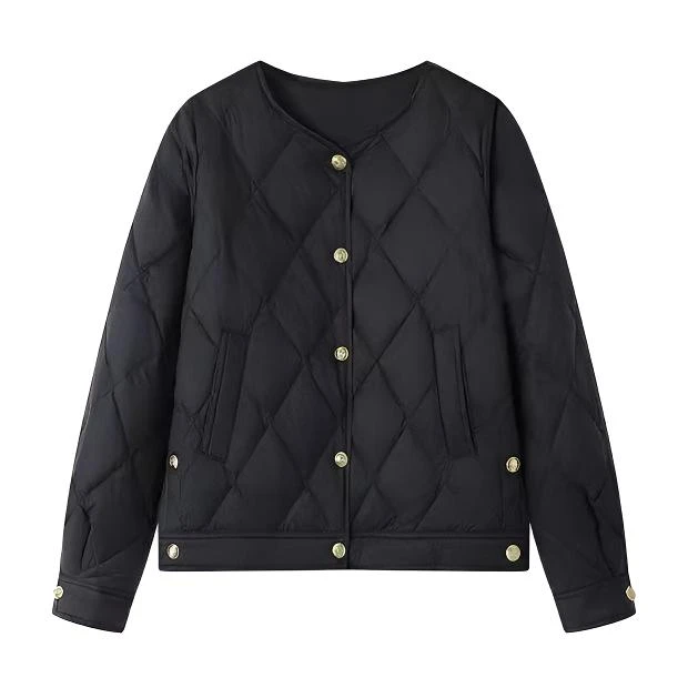 冬季新款小香风菱格圆领金属扣短款气质羽绒服女11016（A5-3）