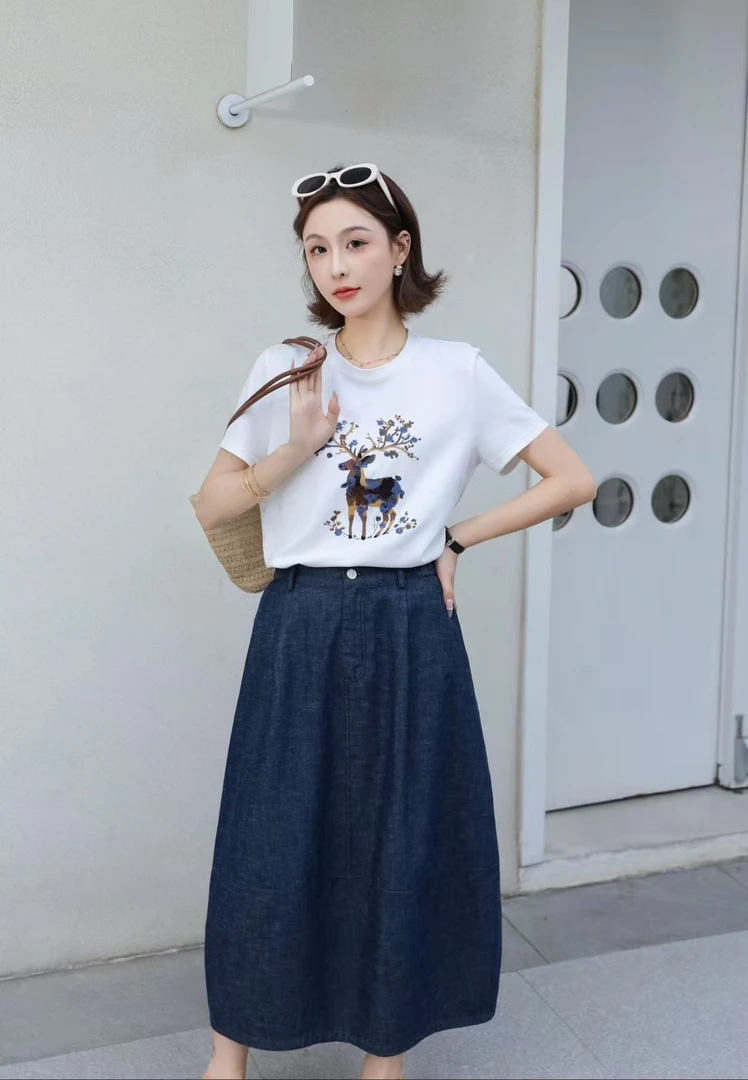 妮子严选时尚百搭宽松蓝色白色重工短裙时尚套装97