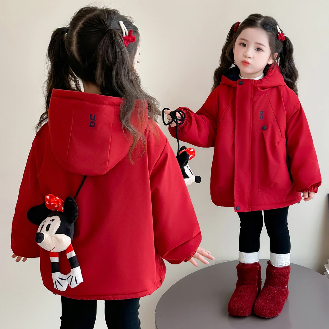 女童加绒加厚外套秋冬款洋气儿童可爱超萌衣服女宝宝韩版冬季棉衣