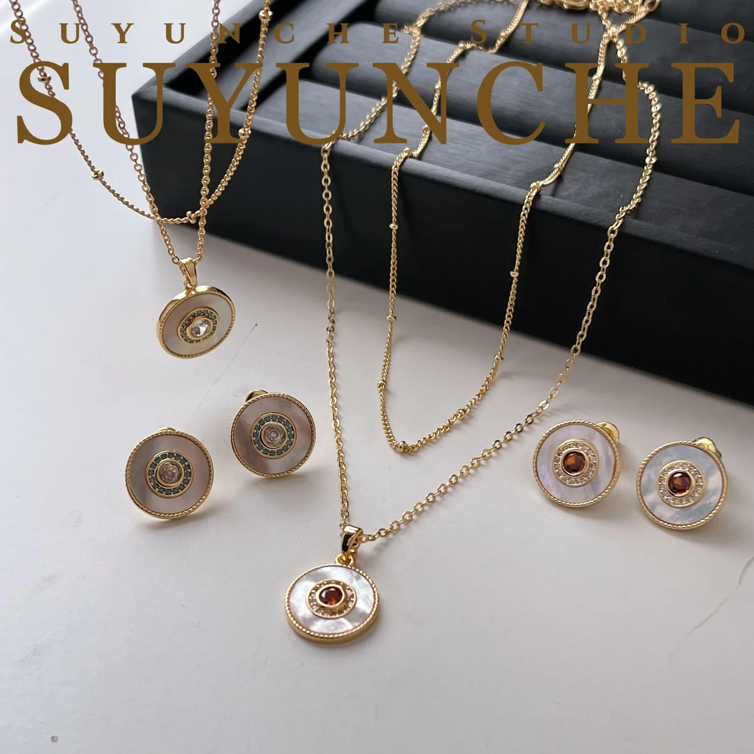 铜合金项链 Suyunche2336复古宫廷圆牌吊坠质感三件套两色可选