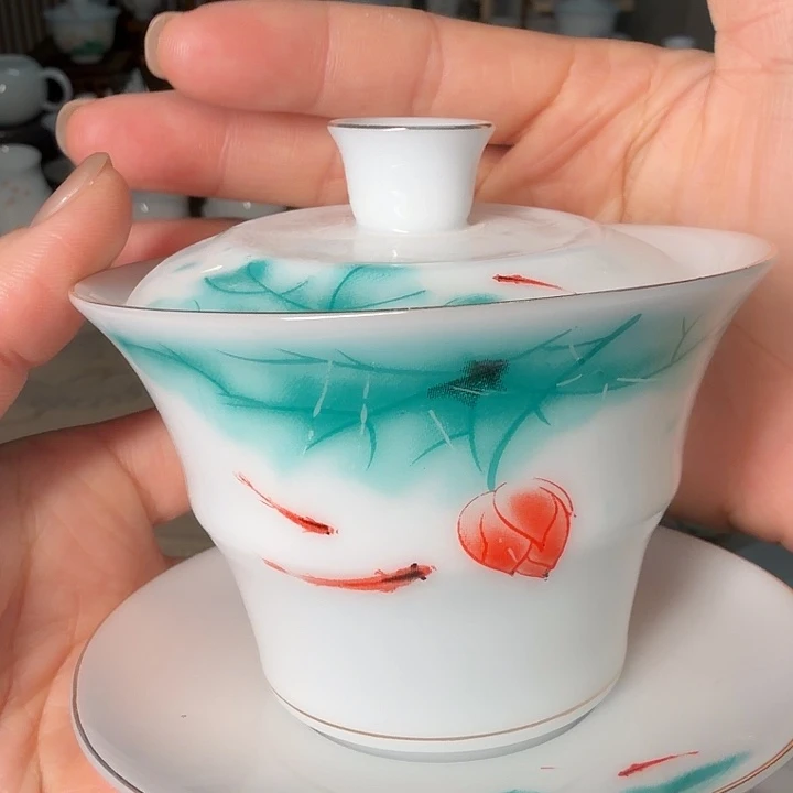 冰种专场三才竹节盖碗荷花120