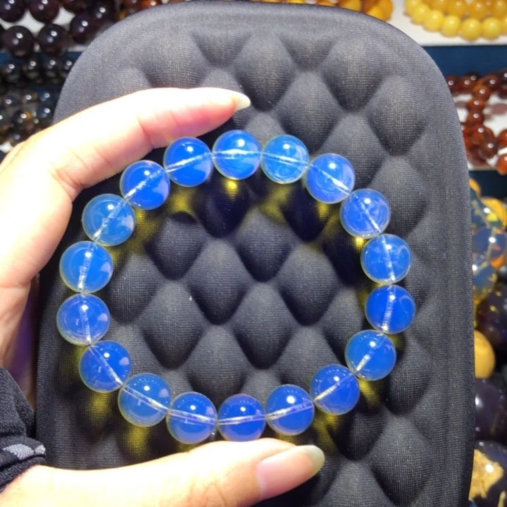 琥珀未镶嵌手链赛多米5A净水天空蓝蓝珀手串