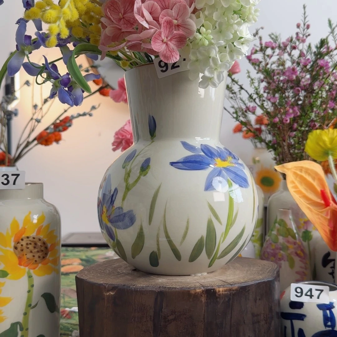 摆件景德镇陶瓷手绘小花瓶摆件无孔