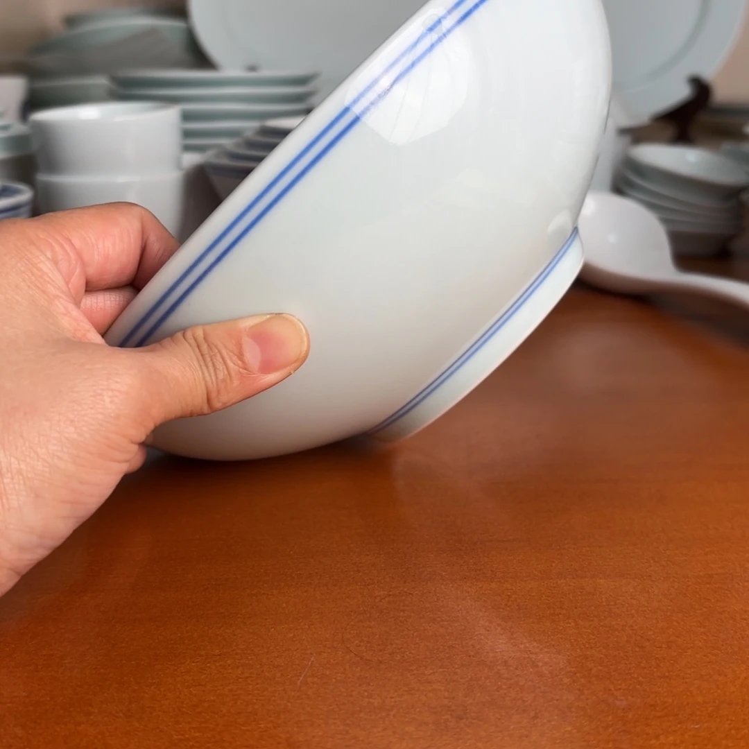 碗8英寸蓝线广口碗手工