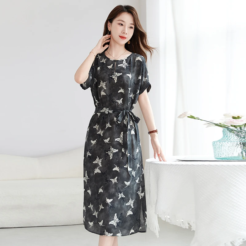 水墨佳人桑蚕丝真丝气质女装连衣裙82501727