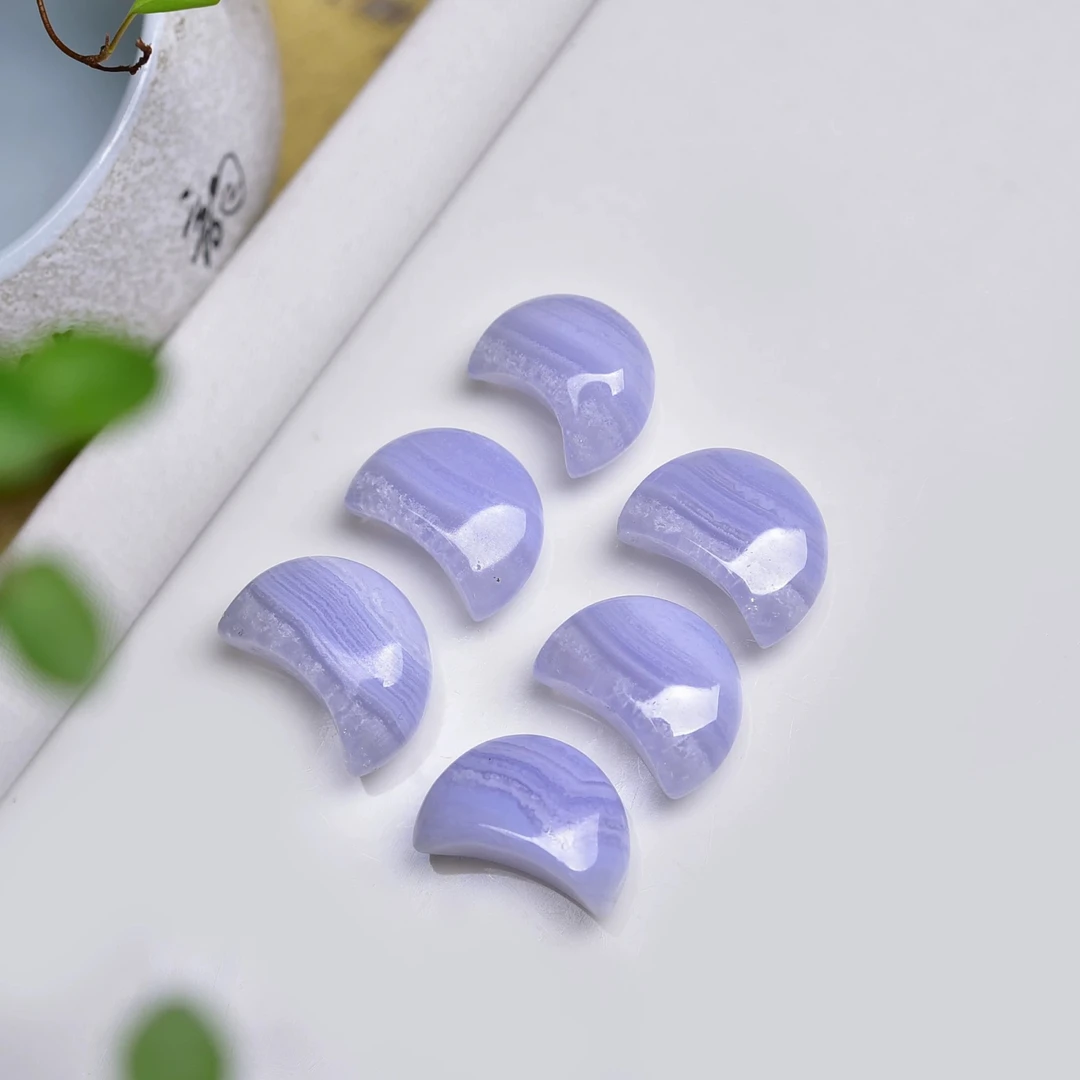 天然水晶蓝纹玛瑙月亮挂件配件散珠手链饰品配饰diy手工编织