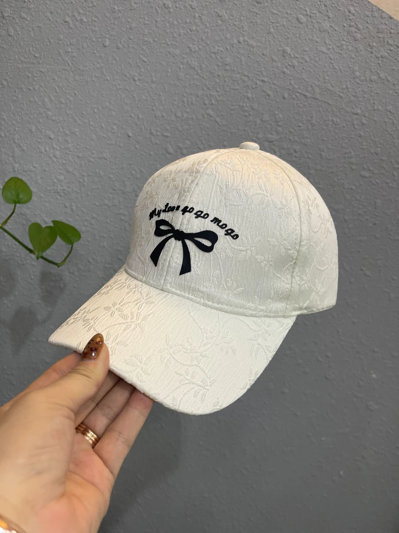 【HJ大码】蝴蝶结帽子鸭舌帽白色时尚女士重工