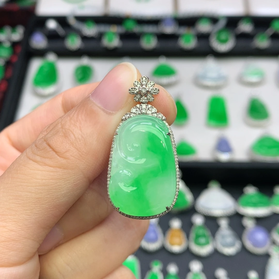 翡翠18K金镶嵌吊坠(不含链)