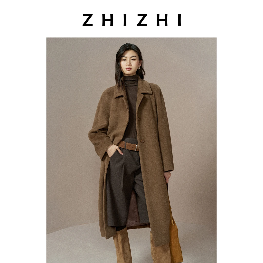 致知 章台月 皮草感经典长款茧形羊驼毛大衣ZZ2EWWWZ012