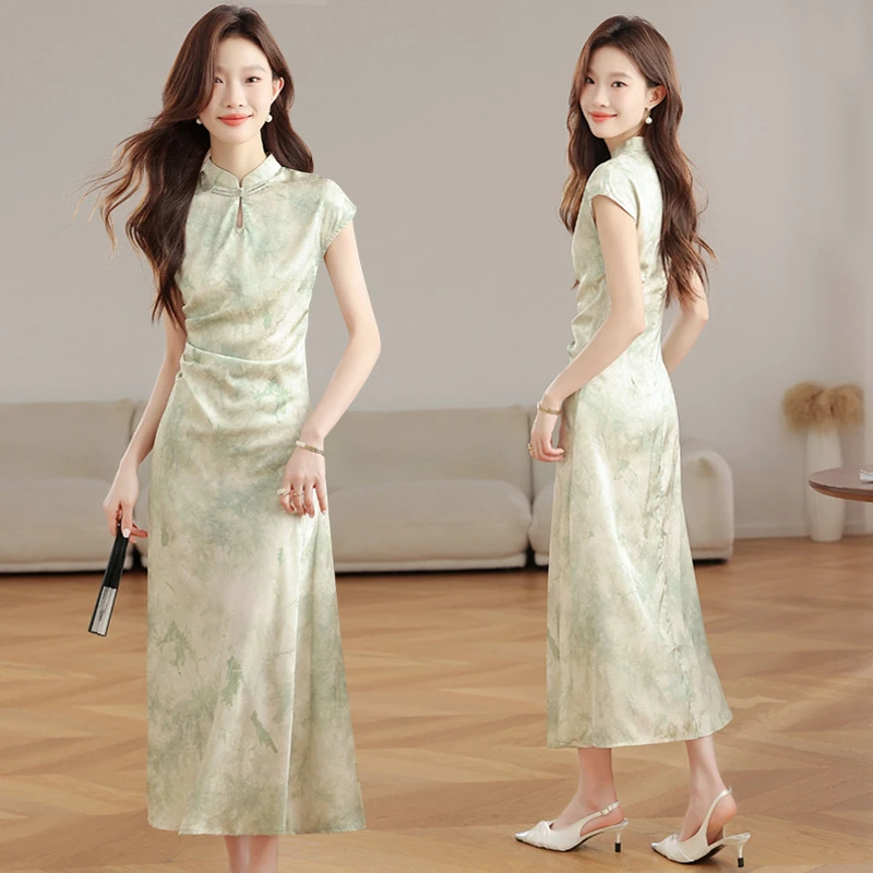 ydy8339新中式国风连衣裙女2025夏季新款改良旗袍盘扣印花裙子